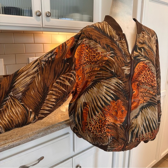 Vintage Silk Animal Print Bomber Jacket by Atlantic Beach Zip Front - Picture 2 of 8